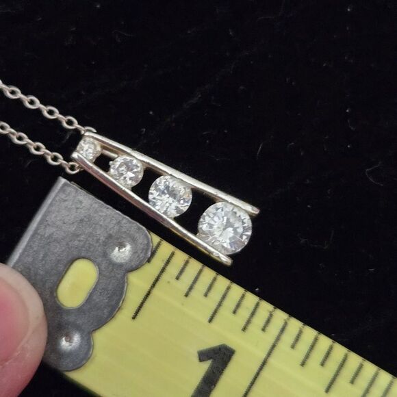 Sterling Silver 925 CZ Journey Ladder Pendant Necklace 19" - Picture 9 of 9